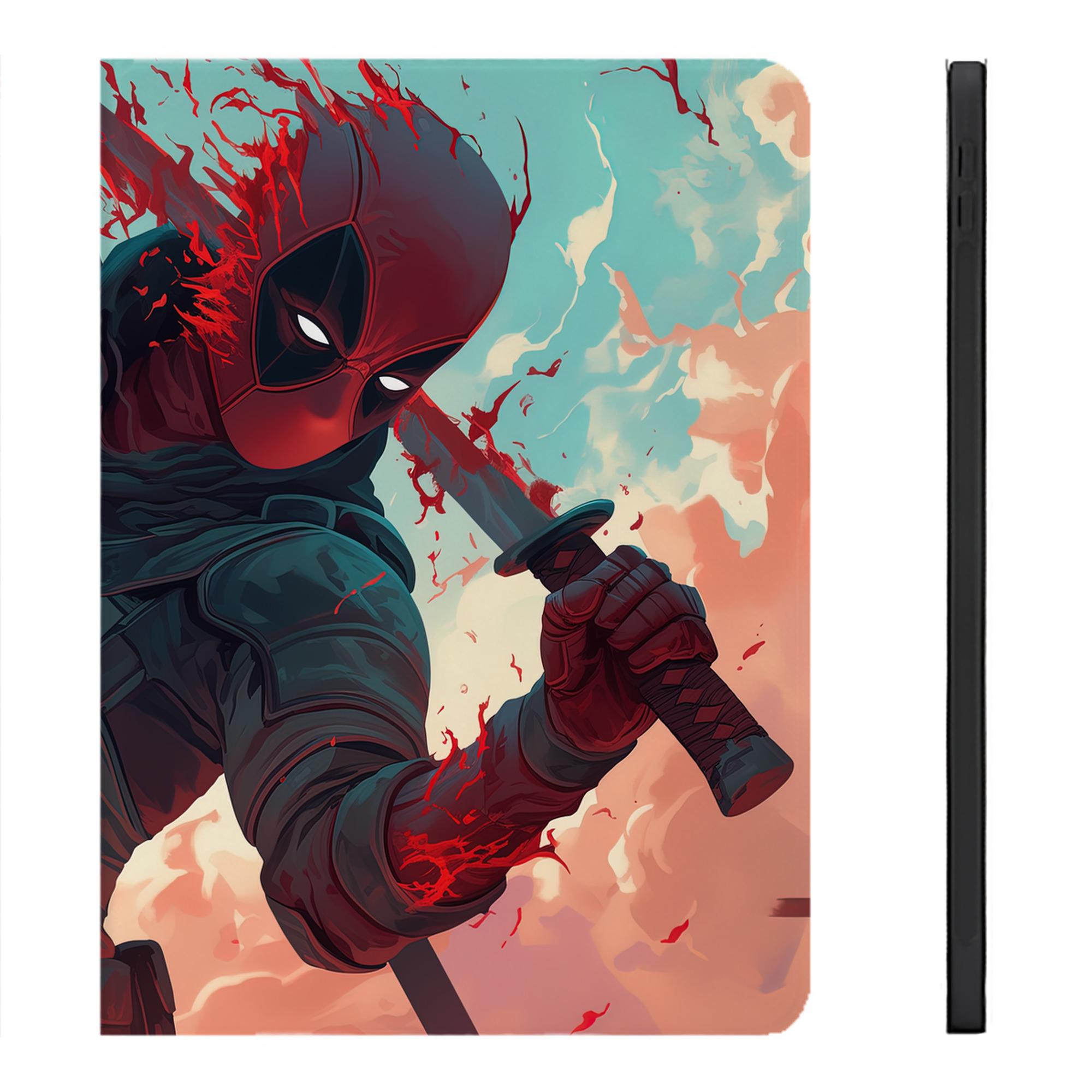 （画像用） Deadpool デッドプール IPadケース ペンホルダー付き ブックスタイルデザイン